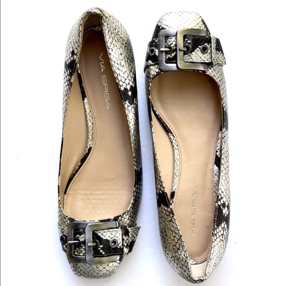 Via Spiga Metallic Python Leather Buckle Flats - Picture 4 of 7